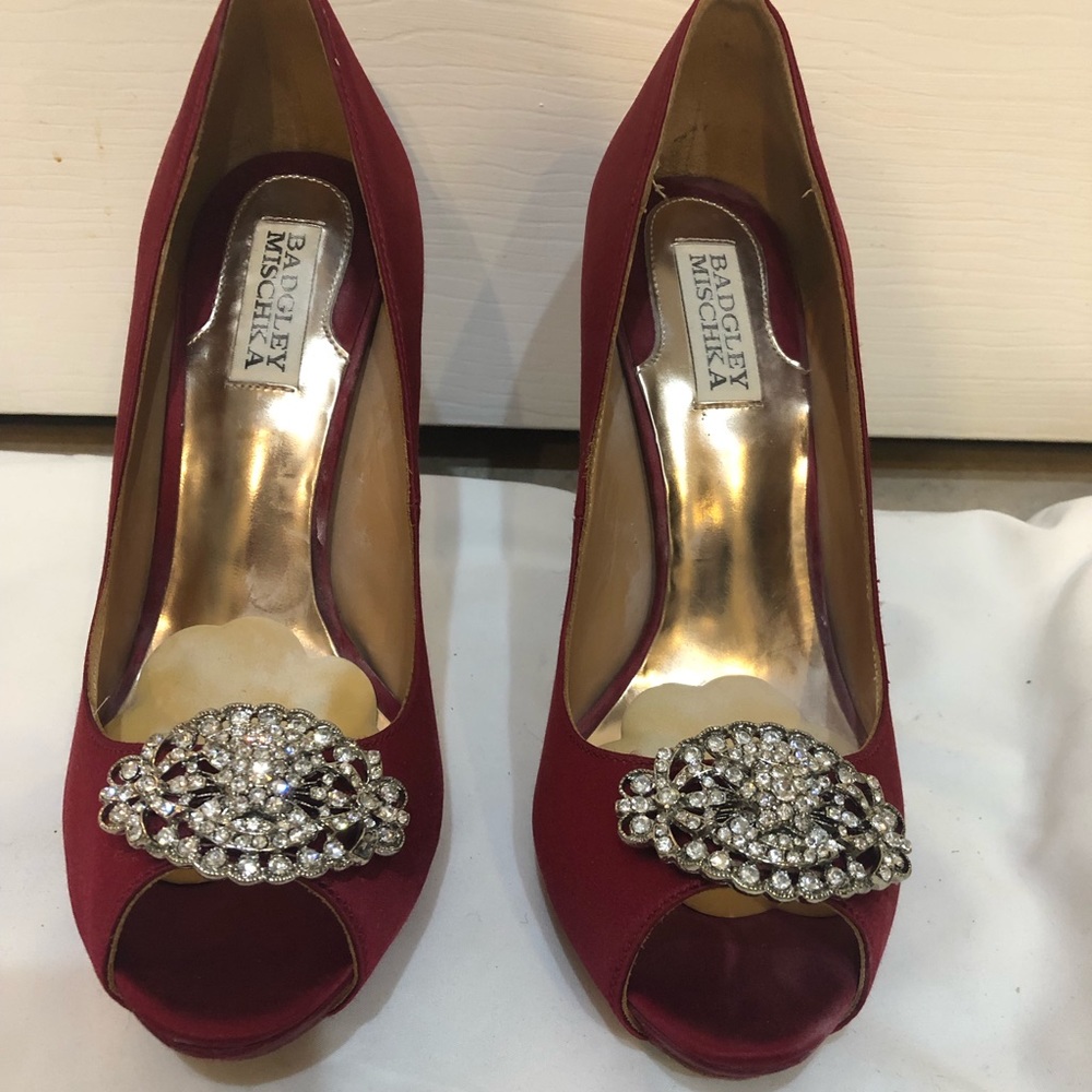 Badgley Mischka Red Satin Pumps